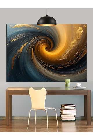 Altın Renklerde Soyut Spiral Girdap Dekoratif Kanvas - Mdf Ahşap Tablo