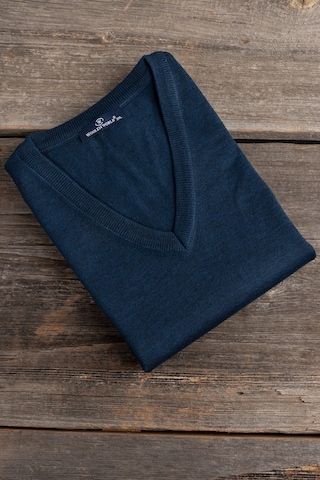 V Yaka Battal Büyük Boy Yünlü Kolsuz Triko Süveter İndigo