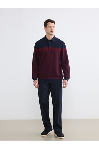 Lcwaıkıkı Classic Bordo Polo Yaka Renk Bloklu Erkek Sweatshirt