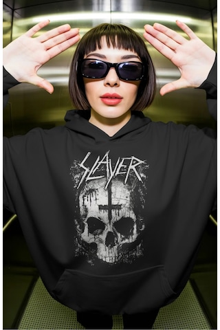Sevbano Slayer Rock Metal Müzik Grubu Ön Baskılı Unisex Oversize Premium Siyah