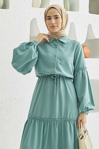 Neways 6567-carla Büzgülü Elbise Mint Yeşili Mint