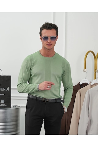 Modefendi Pamuk Yapılı Desenli Slimfit Triko Yeşil