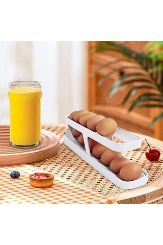 Yeni Buzdolabı Yumurta Yuvarlama Saklama Rafı Yumurta Saklama Tutucu Yuvarlanan Yumurta Dağıtıcı Buzdolabı Saklama Kutusu Beyaz
