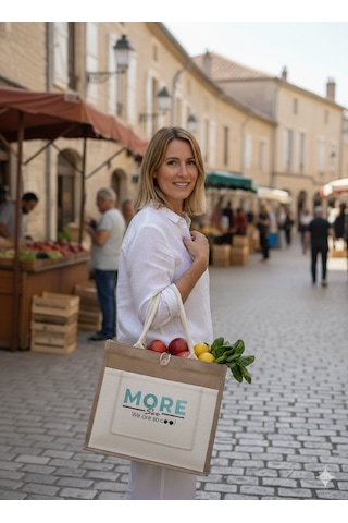 Moresun Jüt Keten Plaj Alışveriş Piknik Çantası Bej - Beyaz