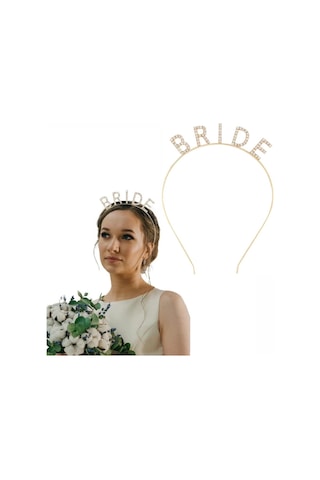 Mey İthalat Altın Gold Renk Bekarlığa Veda Kristal Taş Bride Tacı İthal 16x10 Cm