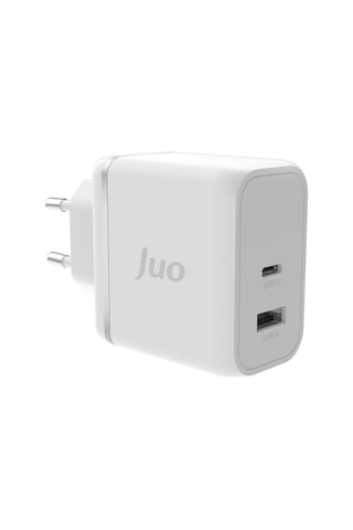 Juo 65W GaN USB-C + USB-A Şarj Aleti iPhone & iPad & Macbook & Notebook Uyumlu PD Type-C Hızlı Şarj Cihazı Beyaz