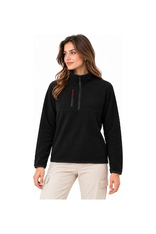Freedom Storee Kadın Polar Dik Yaka Yarım Fermuarlı Fermuarlı Göğüs Cepli Regular Fit Kışlık Sweatshirt - Siyah Çok Renkli