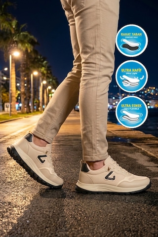 Walkway Bel Lacivert Fileli Hafif Esnek Erkek Spor Ayakkabı 2075 Ales M Bej-lacivert