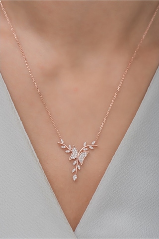 925 Ayar Gümüş Rose Daldaki Kelebek Kolye