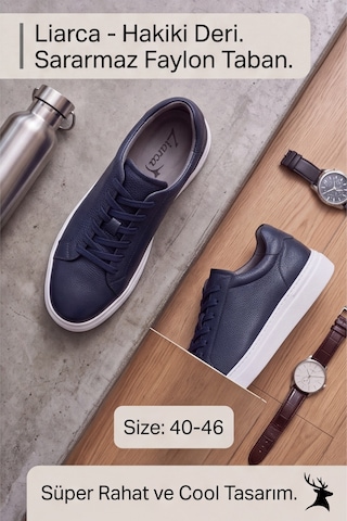 Liarca Ghostwood - Hakiki Deri Sararmaz Faylon Taban Lacivert Beyaz Erkek Sneaker Ayakkabı Lacivert - Beyaz