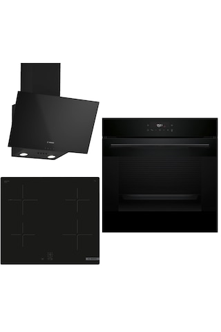 Bosch 647 HJG852YB0T - PUG61KAA5E - DWK63PJ60T İndüksiyon Ocaklı Siyah 3'Lü Ankastre Set