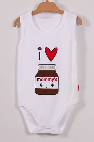 Mommy's Cikolata Desenli Askılı Unisex Bodyy Beyaz