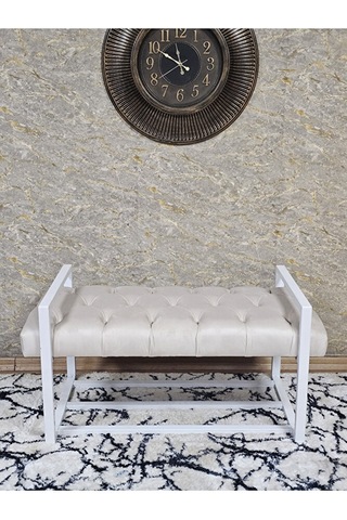 Beyaz Boyalı Metal 80 Cm Puf Bench - Antre Puf - Hol Bench - Puf Çok Renkli
