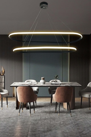 Gece Modern Led Aydınlatmalı Ev & Ofis Avizesi - - Kumandalı / Siyah Siyah