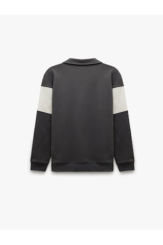 Koton Pamuklu Renk Bloklu Uzun Kollu Yarım Fermuarlı Sweatshirt Antrasit 5sam70034mk Antrasit