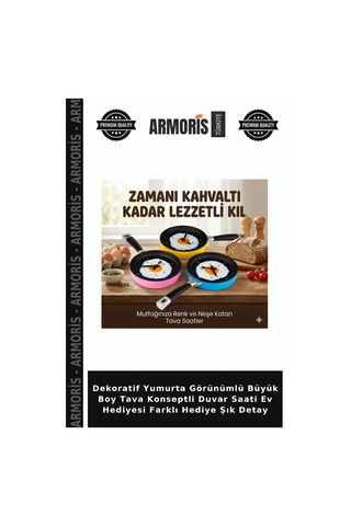 Dekoratif Yumurta Görünümlü Büyük Boy Tava Konseptli Duvar Saati Ev Hediyesi Farklı Hediye Şık Detay