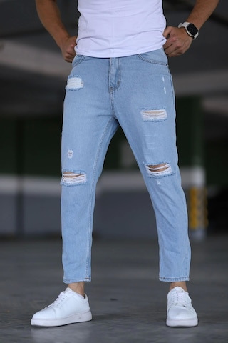 Erkek Boyfiend Yırtıklı Buz Mavi Kot Pantolon Buz Mavi
