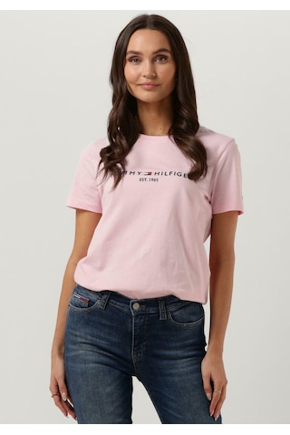 Tommy Hilfiger Tommyhilfiger Yazı Logo Nakışlı Pamuklu Kadın T-shirt Pembe