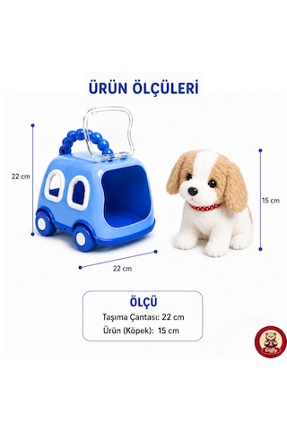 Oyuncak Köpek Taşıma Çantalı Sesli Hareketli Pilli, Emekleme Oyuncağı Aksesuarlı Çocuklar İçin Eğitici Hayvan Sevgisi Mavi
