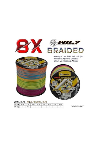 Wily Pars 8 Kat İp Misina 1000 Mt Multicolor 0,18 mm