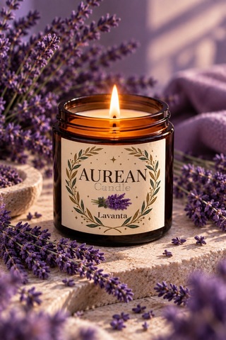 Lavanta Kokulu Mum 100 Cc Amber Cam Kavanoz Aromatik Dekoratif Mum Beyaz