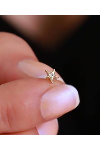 14 Ayar Altın Taşlı Deniz Yıldızı Tragus Piercing Sarı Altın
