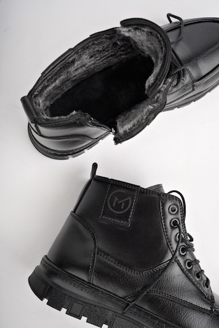 Muggo Gilberto Garantili Fermuarlı Bağcıklı Kürklü Hafif Taban Erkek Bot Siyah