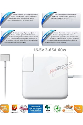 Alfabilgisayar Apple Uyumlu MacBook Air 13-Inch, Early 2015 Magsafe2 Adaptör Şarj Cihazı