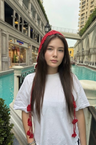 Mollycrush Kırmızı Yazlık Çiçek Motifli Örgü Bandana Kadın Plaj Hair Band Kırmızı