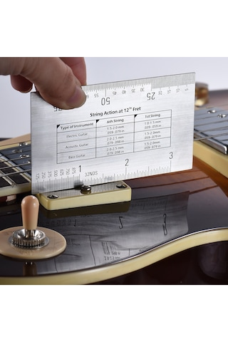 Yaozixa Gitar, Bas, Mandolin Akord Çizgisi Ölçer - Tel Yüksekliği, Köprü Yuva Derinliği Ve Düğme Mesafesi Ölçümü Inç/mm - Paslanmaz Çelik