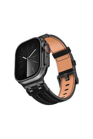 Apple Watch 7 45mm Uyumlu Krd-153 Kot Kumaş Tasarımlı Kordon - Siyah