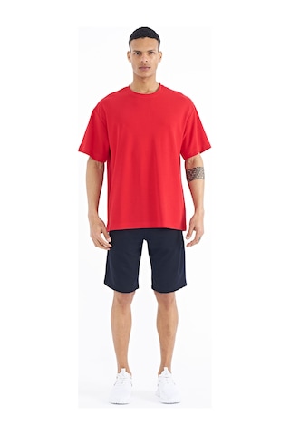 Tommy Life T11er-88193 Erkek Kol Arma Detaylı Basic Oversize T-shirt T11ER-88193-R0766 Kırmızı