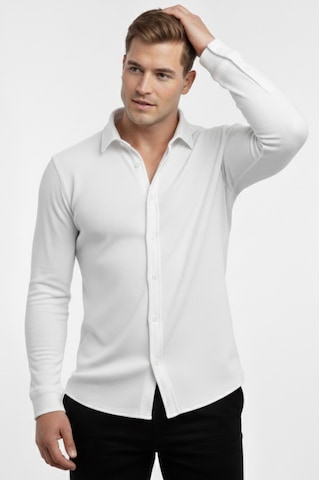 Deepsea Beyaz Slim Fit Örme Kumaş Likralı Erkek Gömlek Nefes Alan Esnek Ve Modern Tasarım 2602604 Beyaz