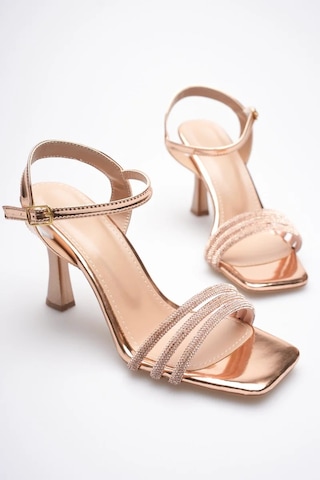 Trendella Rose Gold Taşlı İnce Topuklu Abiye Sandalet Tr20my15g Yeşil