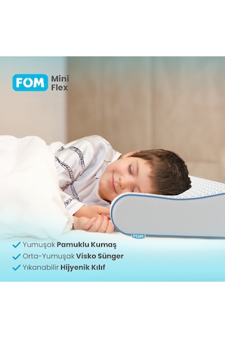 FOM 2'li Mini Flex Visco Çocuk Ve Seyahat Uyku Yastık Kampanyası Ortopedik, 50 x 30 x 11/9 Beyaz