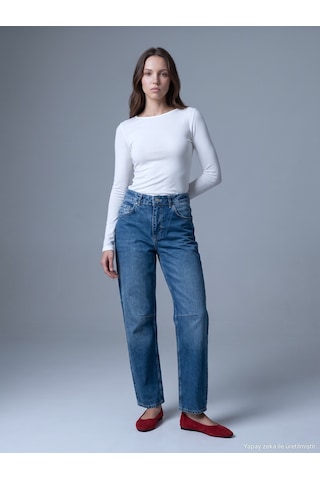 Dilvin 72361 Paçası Sasonlu Denim Pantolon-mavi