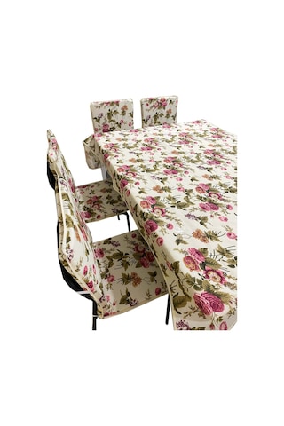 Sandalye Minderi 6 Adet Ve Masa Örtüsü Takımı(Ingiliz Gülü) (524838083)