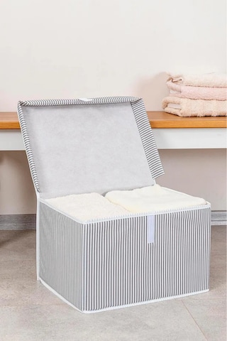 Çok Amaçlı Kapaklı Kutu Saklama Kutusu Mini Boy Tela 40 30 26 Cm Gri-beyaz