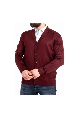 Nacar Store Erkek Gri Yün Triko Örme Baba Hırka Bordo