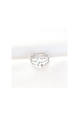 Renkli Zirkon Taşlı Silver Renk Ayarlanabilir Yüzük Çok Renkli