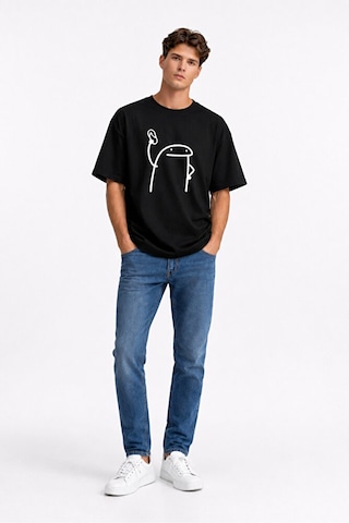 Nevermind Komik Terlik Fırlatan Çöp Adam Çift Tişörtü Oversize Unisex Sevgi Siyah