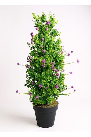 Yapay Çiçek Siyah Saksıda Mor Lotuslu Yeşil Şimşir Ağacı 70 30cm Mor