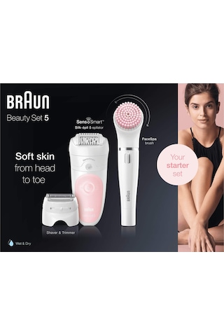 Braun Silk-épil Güzellik Seti 5 Başlangıç Islak Ve Kuru 5-885 Kadın Epilatörü 4'ü 1 Arada Kablosuz