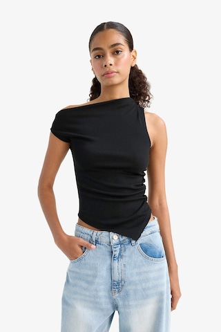 Defacto Slim Fit Dar Kesim Tek Omuzlu Ribana Siyah Bluz F2453ax25smbk81 Siyah