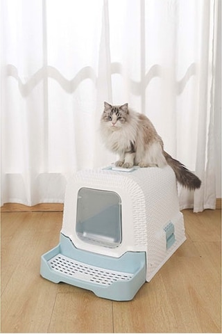 M-pets Eco Rattan Kapalı Kedi Tuvaleti Mavi 69x42x41 Cm 244-53034.01