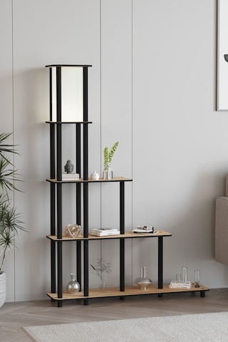 Escaleras Raflı Kitaplık Lambader Meşe Şapka Rengi