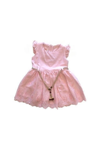 Kız Çocuk Eteği Güpürlü Kemerli Elbise-13873 Pembe