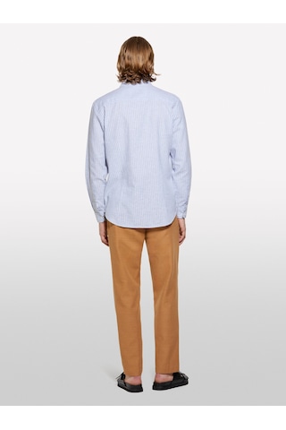 Sisley Keten Karışımlı Çizgili Regular Fit Gömlek Erkek Mavi Mix Gömlek - 325p51fcsq03g Siyah - Kahverengi