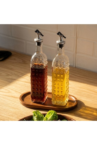 Porsima Dhz90116-2 2li Sızdırmaz Kapaklı Cam Yağlık Sirkelik Yağdanlık 500ml