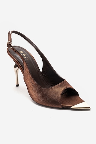 Luvishoes Amore Bronz Saten Metal Detaylı Kadın Topuklu Ayakkabı